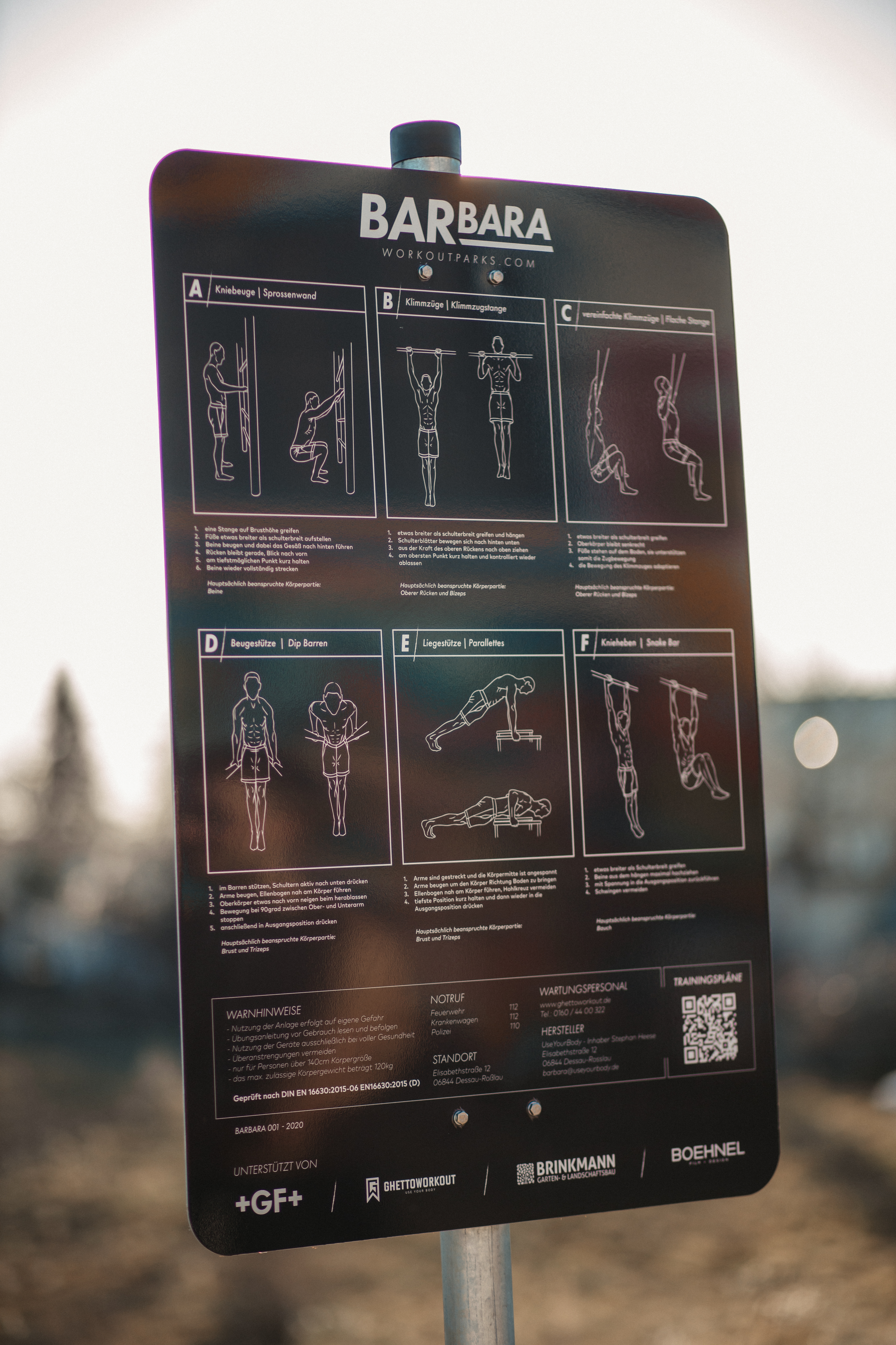 BARbara instruction board with exercise stations overview
